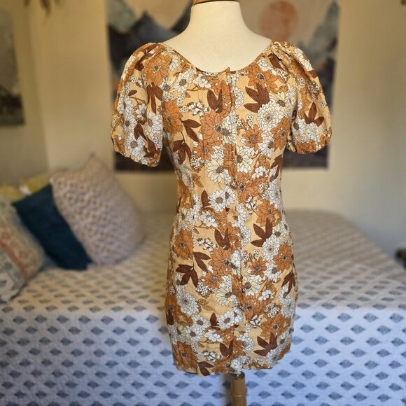 J.Crew Women’s 4 Linen Floral Puff Sleeve Mini Dress Boho Cottagecore Button Up - Picture 7 of 16
